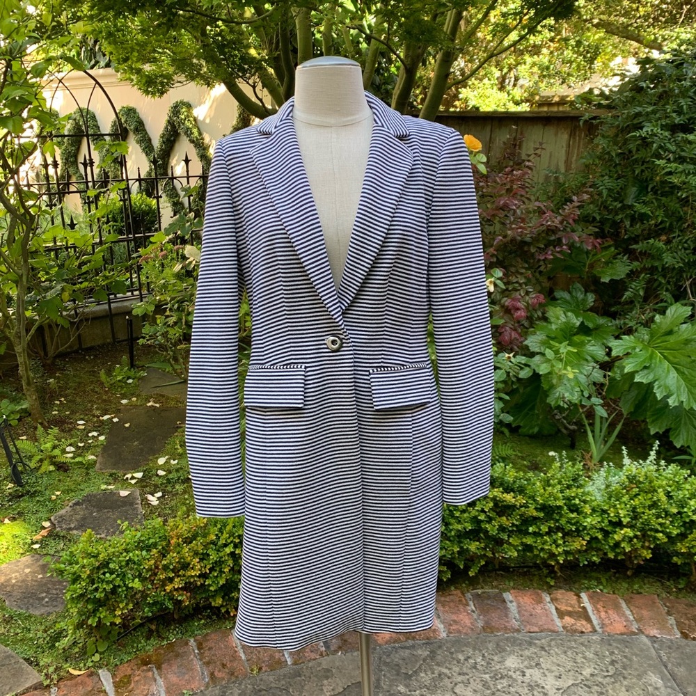NWOT White & Navy Stripe Jersey Crepe Coat Sz 4